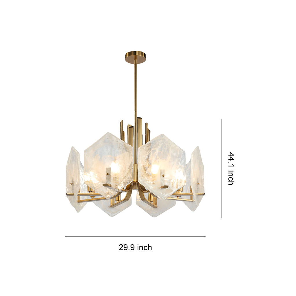 Geometric Chandelier, Gold Metal and Clear Glass Ceiling Light for Entryway, Adjustable Rod
