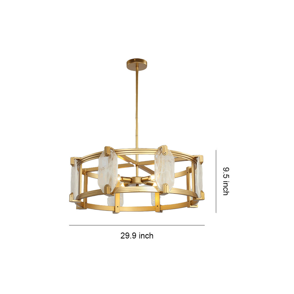 Dimension diagram for the low profile round glass chandelier