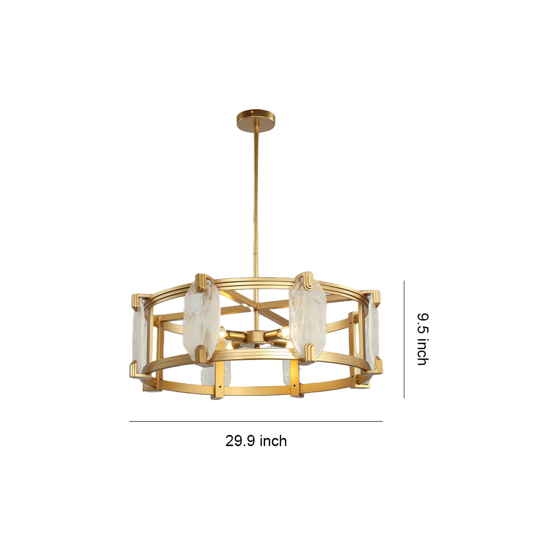 Dimension diagram for the low profile round glass chandelier