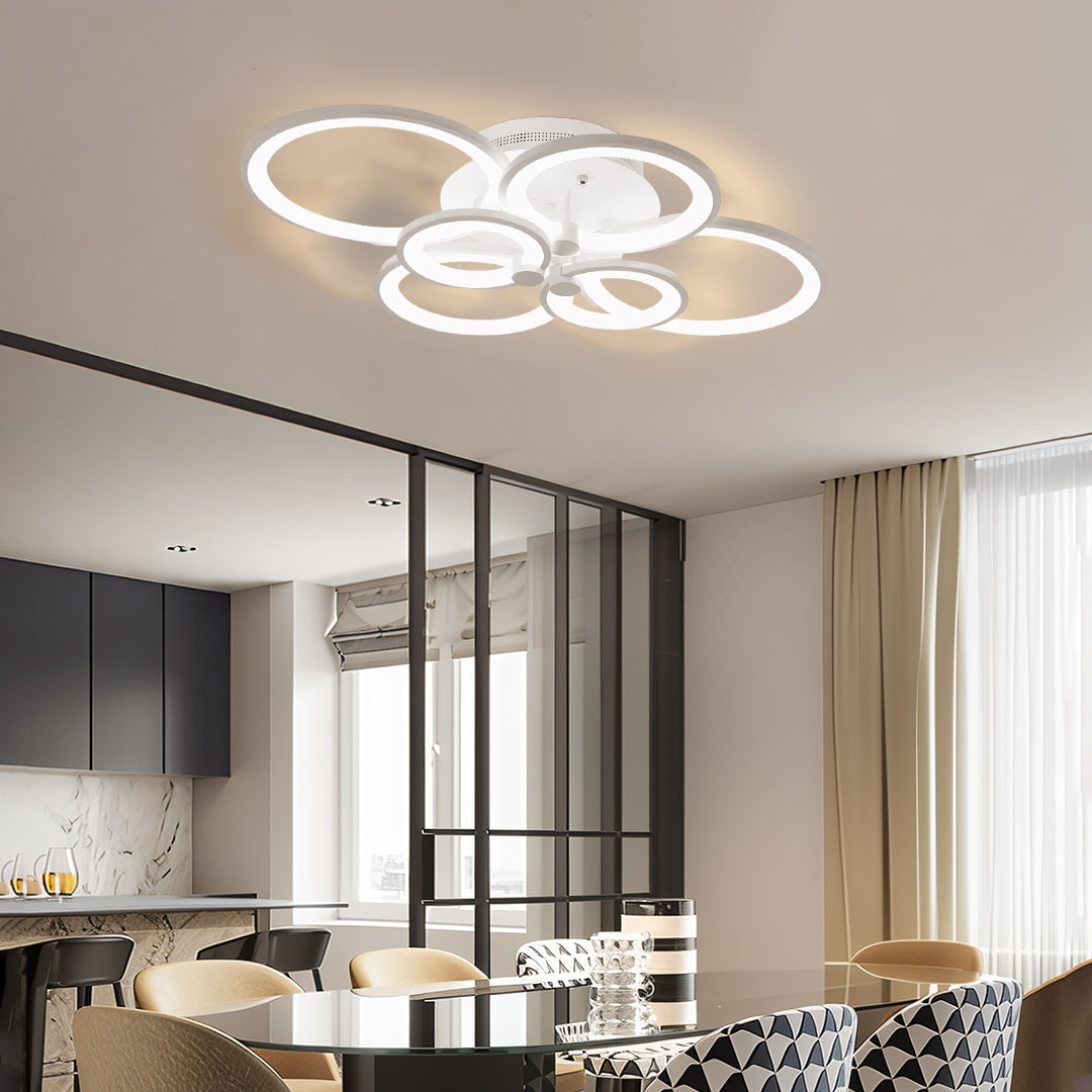 Multi Ring Ceiling Light, Modern Overlapping Circles Semi Flush Mount LED Fixture for Bedrooms and Living Rooms, White or Black