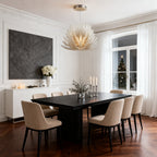Deco chandelier hanging in a dining room interior