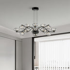 LED chandelier giving ambient light above a dining table