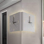 Double faced wall clock lamp fitted around a corner