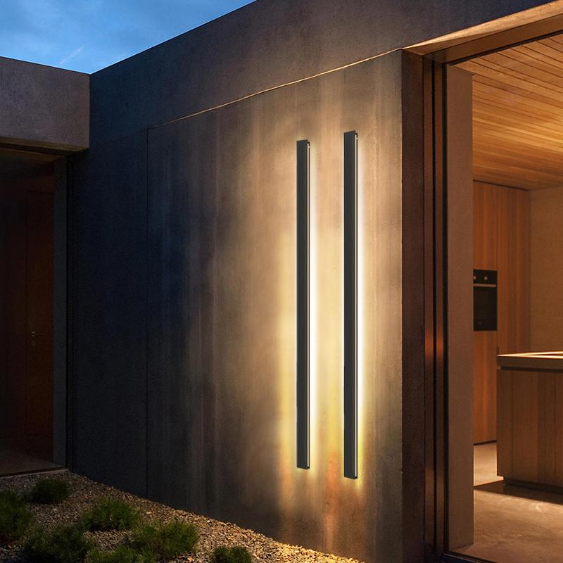 Minimalist Linear Wall Sconce, Slim Black LED Outdoor Light for Facade and Porch, Five Lengths with Dimmable and Tri-Color Modes
