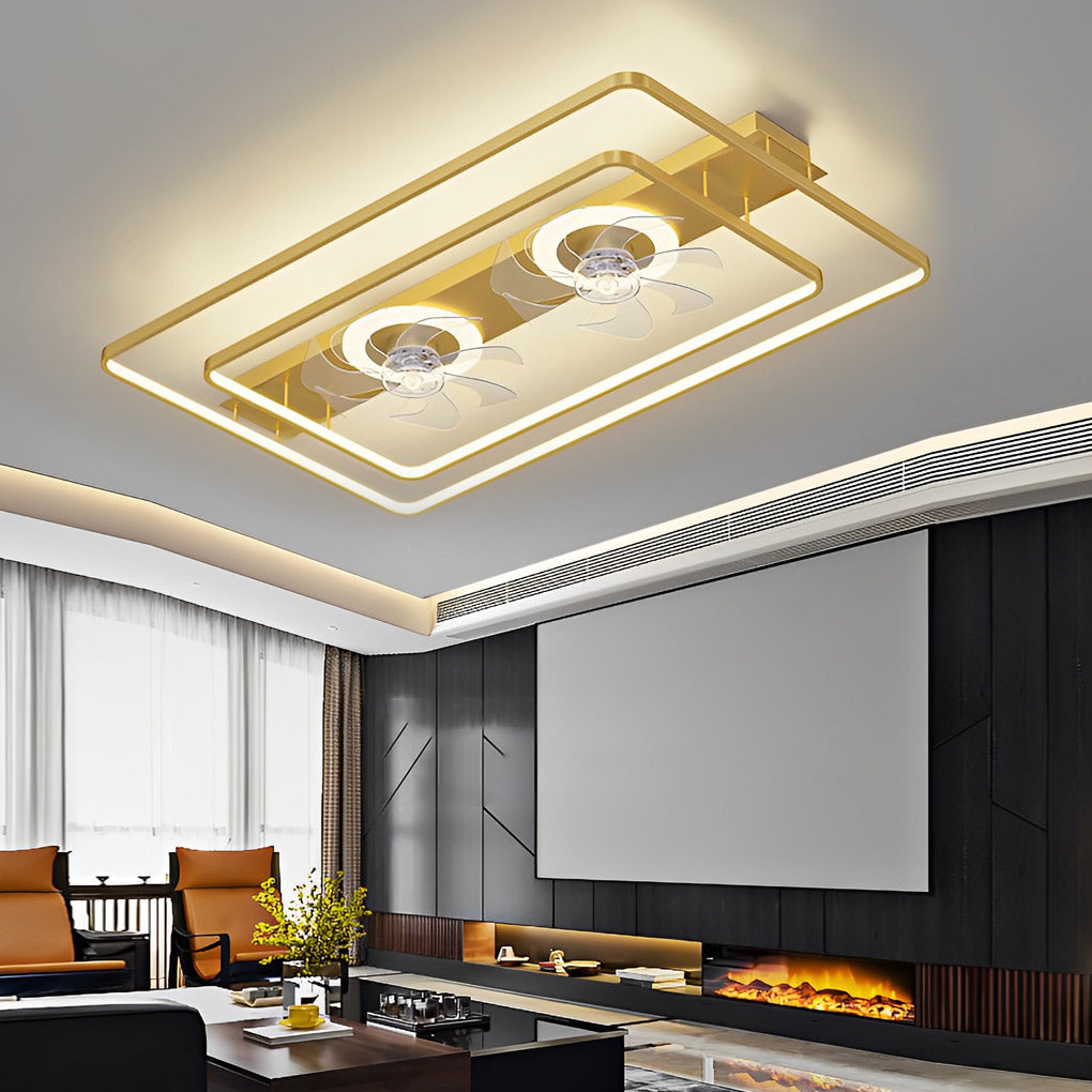 Dual head ceiling fan shown with its remote control