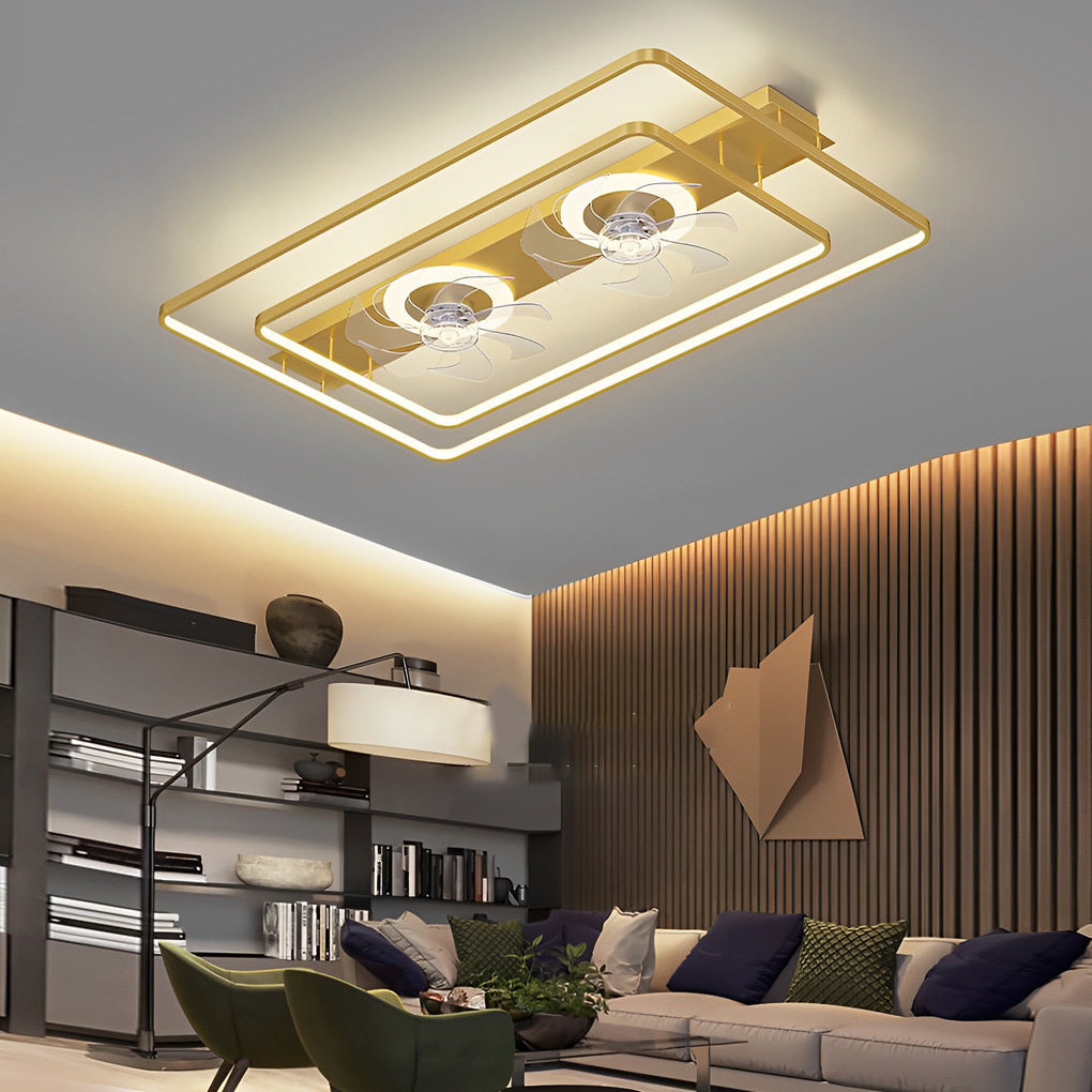Dual head ceiling fan showing its transparent spinning blades