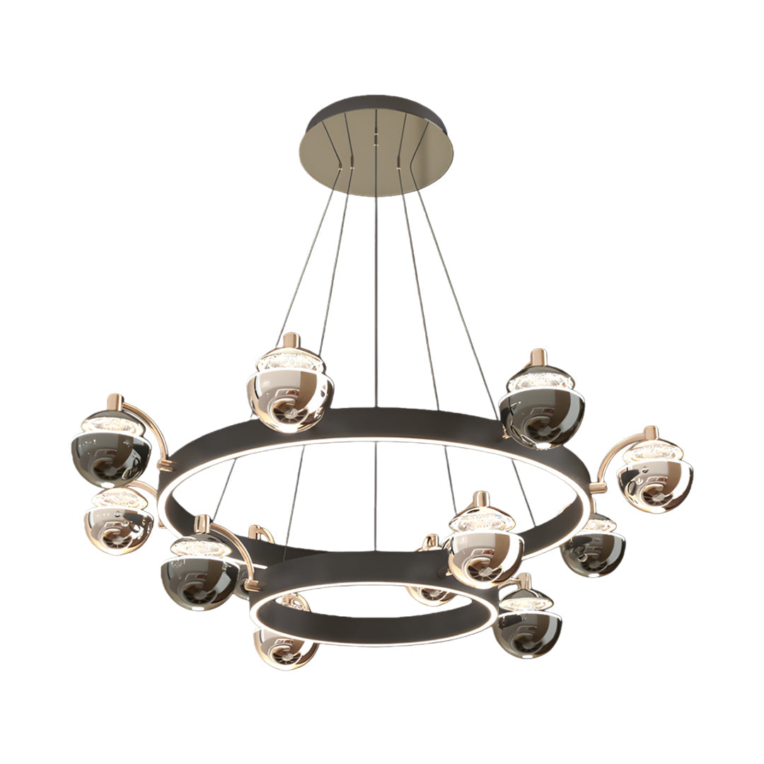 Dual tier chandelier with graduated glass spheres