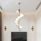 Elegant black spiral globe chandelier with clear glass globes