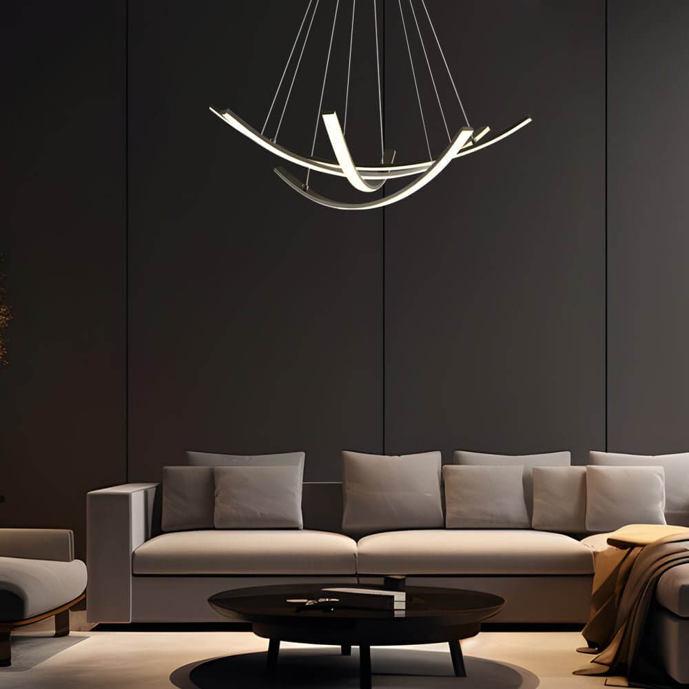 Pendant Light, Curved Copper Strip LED Ceiling Fixture for Living Room, 3-Step Dimming