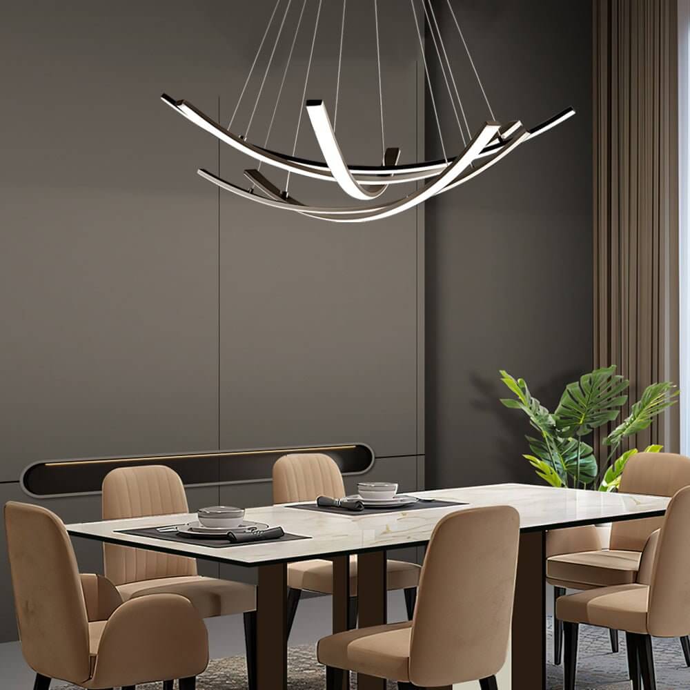 Pendant Light, Curved Copper Strip LED Ceiling Fixture for Living Room, 3-Step Dimming