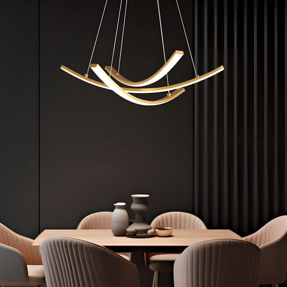 Pendant Light, Curved Copper Strip LED Ceiling Fixture for Living Room, 3-Step Dimming