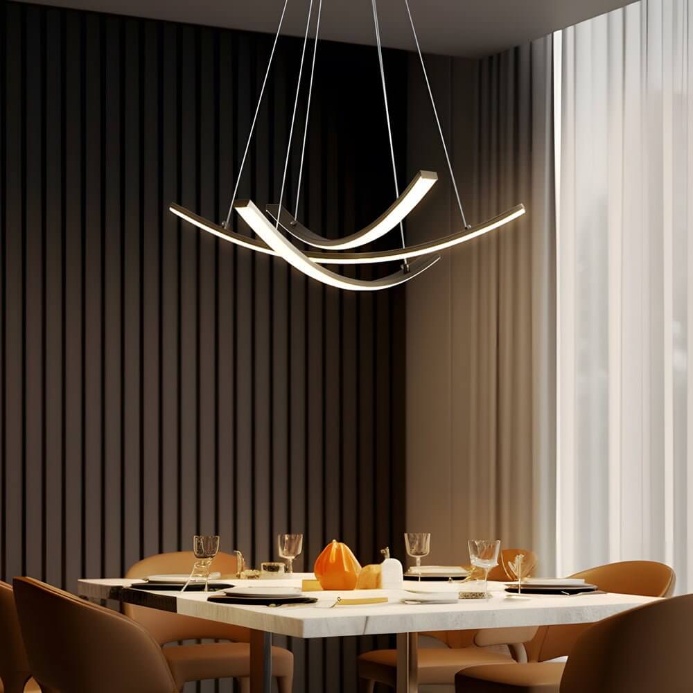 Pendant Light, Curved Copper Strip LED Ceiling Fixture for Living Room, 3-Step Dimming