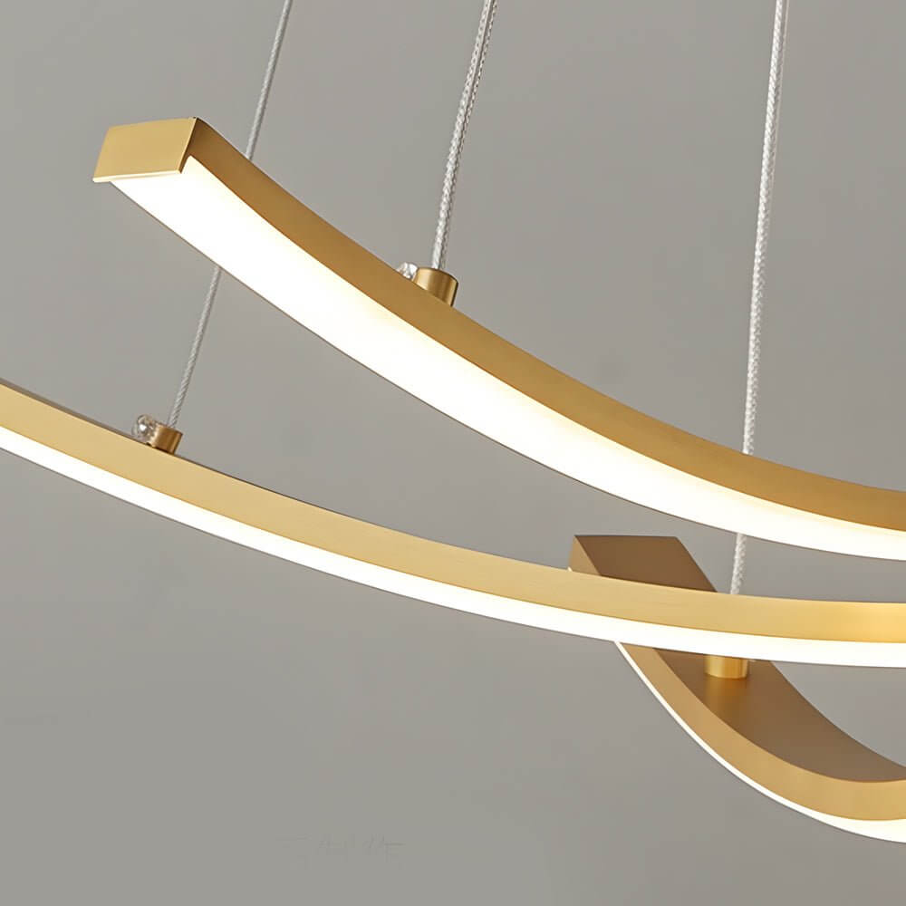 Pendant Light, Curved Copper Strip LED Ceiling Fixture for Living Room, 3-Step Dimming