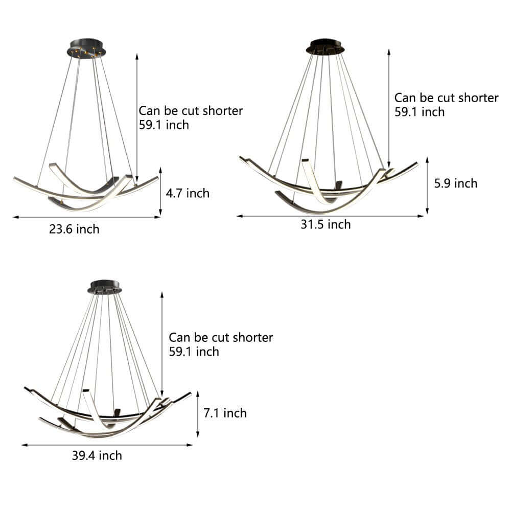 Pendant Light, Curved Copper Strip LED Ceiling Fixture for Living Room, 3-Step Dimming