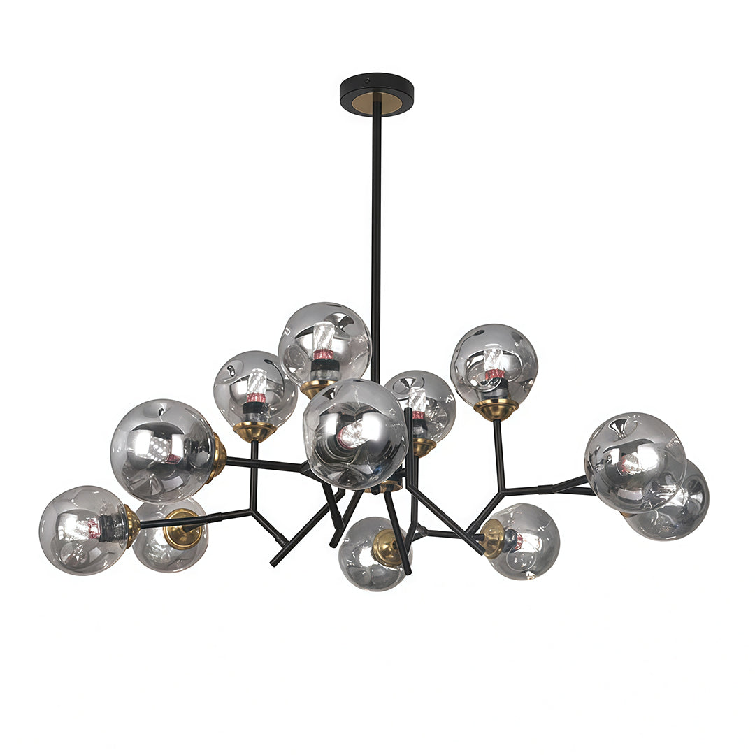 Elegant glass globes set on a black iron frame
