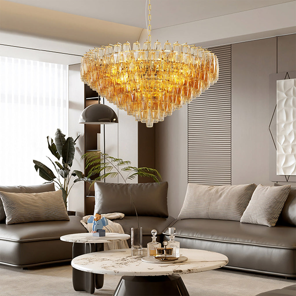 Glass Pendant Chandelier, Iron and Clear Glass Multi-Light Ceiling Fixture for Dining Room