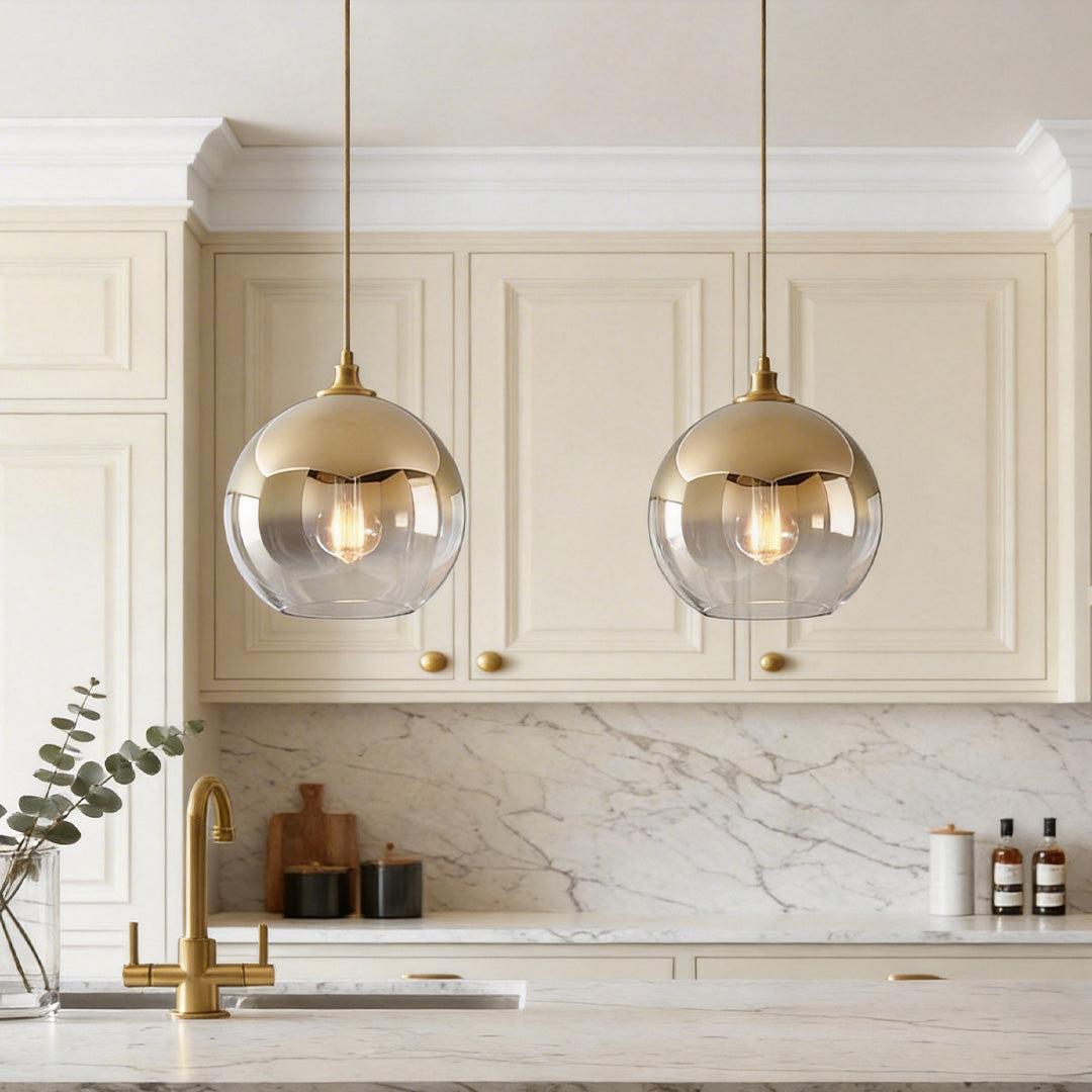 Glass Globe Pendant Light, Minimalist Single-Ball Ceiling Fixture for Kitchens and Bedside Corners, Gold or Silver Detail