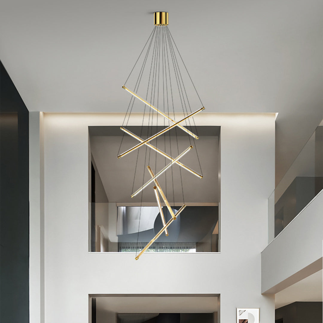 Linear Pendant Light, Stainless Steel and Acrylic LED Ceiling Light for Stairwell, Full-Spectrum