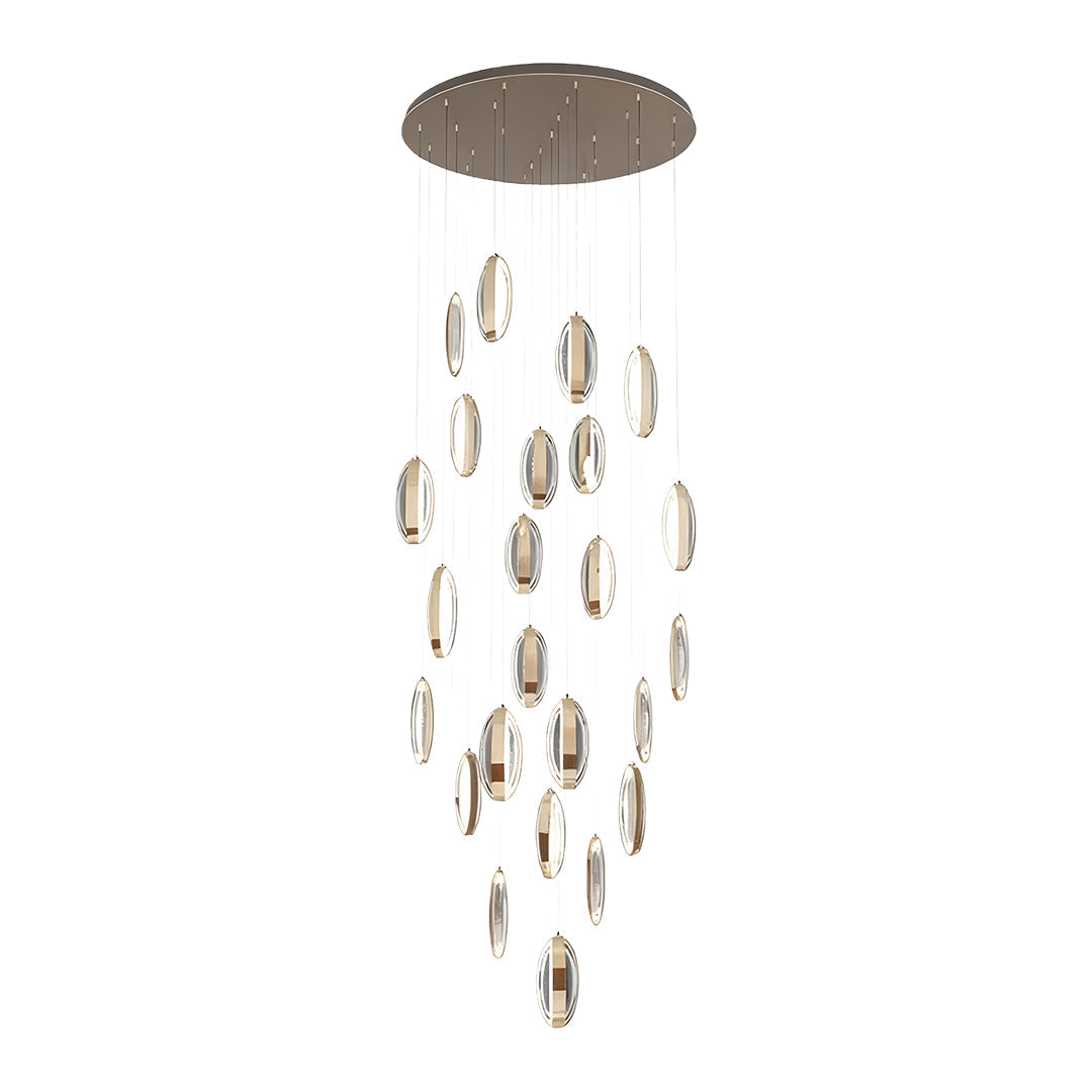 Circular waterfall of crystal on the chandelier
