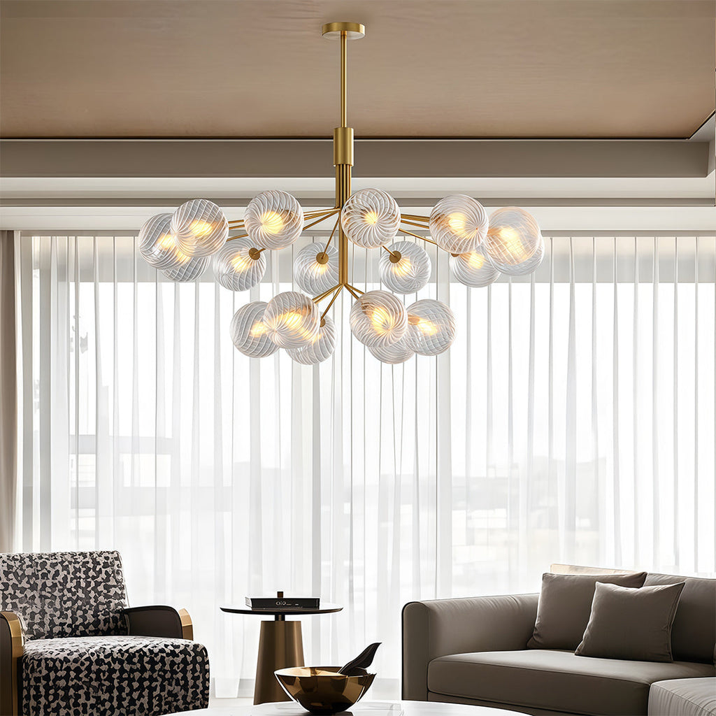 Glass Globe Chandelier, Solid Copper Sputnik Ceiling Light for Living Room, 9 to 18 Lights