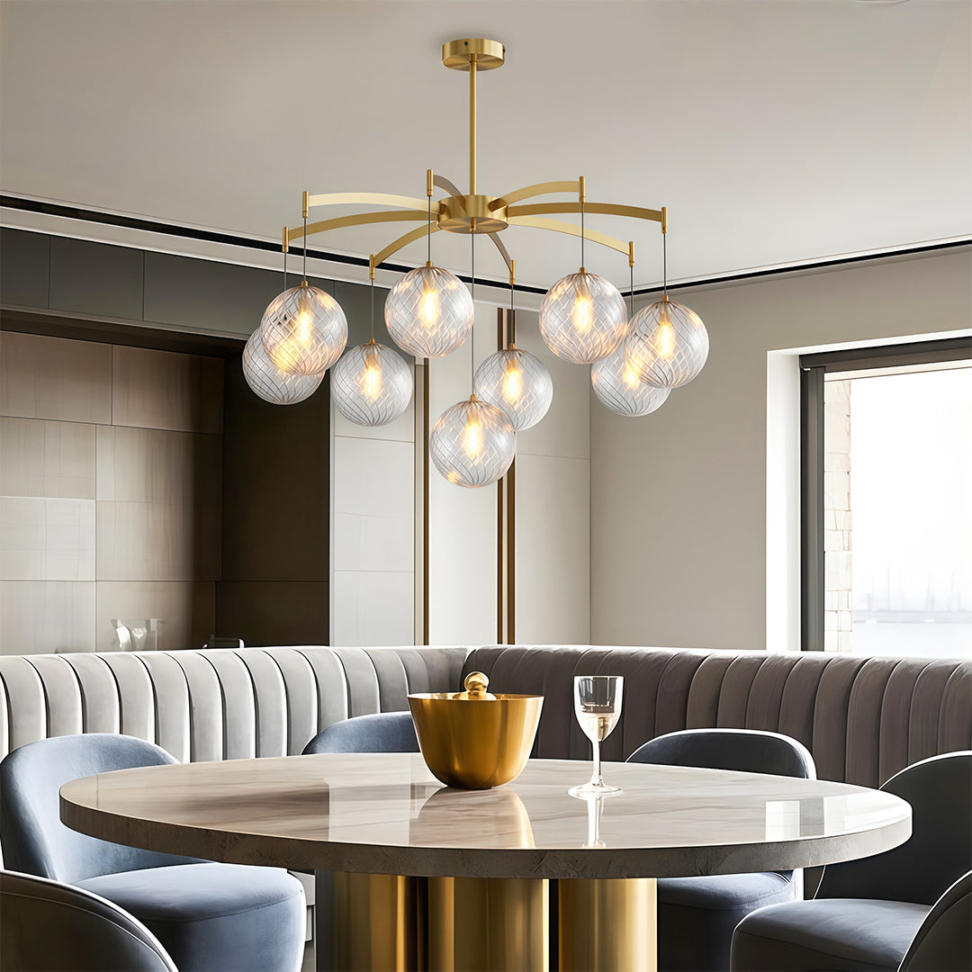 Glass Ball Chandelier, Full Brass and Clear Glass Ceiling Light for Living Room, 7 to 13 Lights