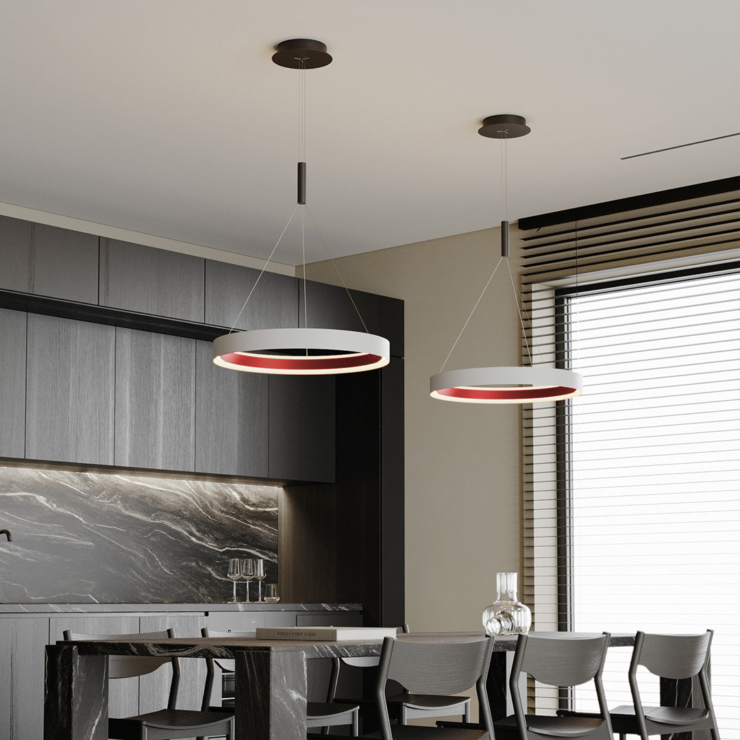 Ring Chandelier, Iron and Aluminum Minimalist LED Ceiling Light for Living Room, Warm 3000K