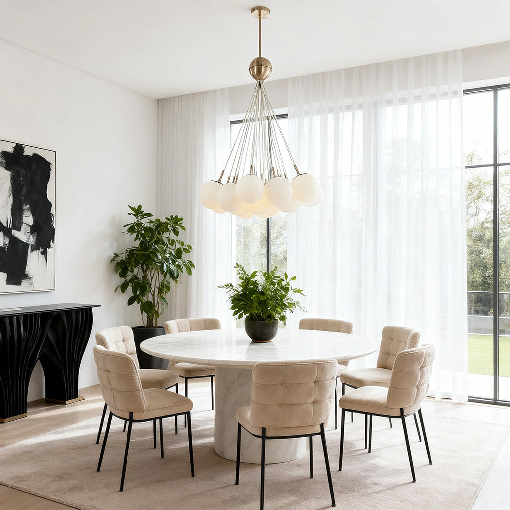 Bubble Glass Chandelier, Gold Metal and Clear Glass Globe Ceiling Light for Dining Room