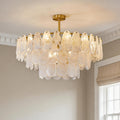 Midcentury Modern Chandelier, Copper and Clear Glass Ceiling Light for Dining Room, Tiered