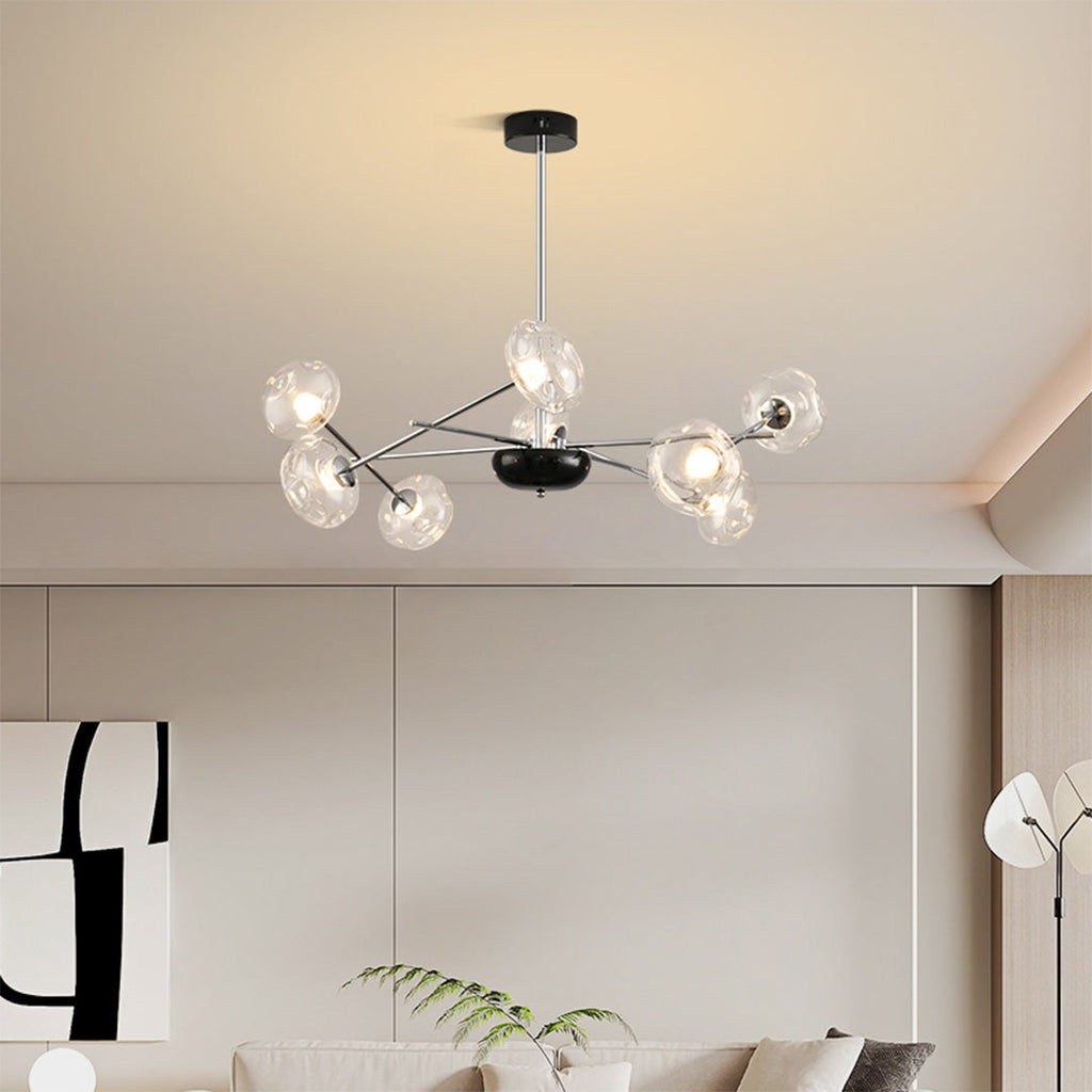 LED chandelier in a room with elegant white decor