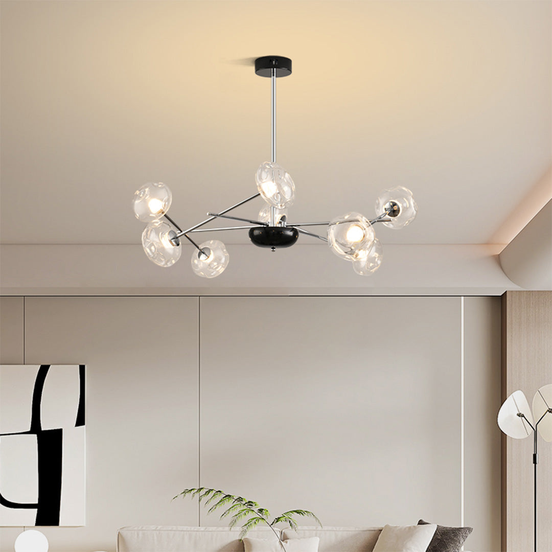 LED chandelier in a room with elegant white decor