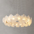 Elongated glass garland chandelier in a modern room