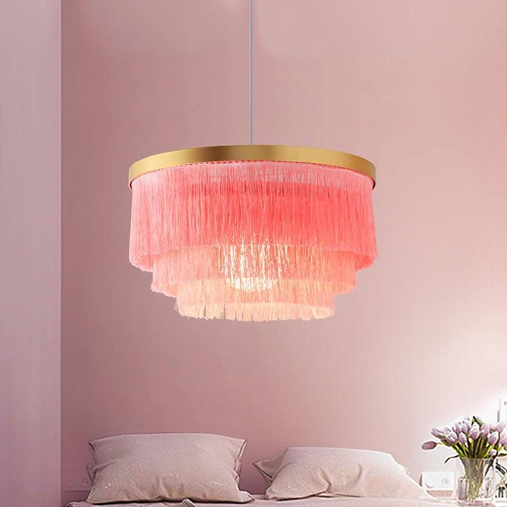 Metal and fabric drum shade pendant light, second product view