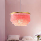 Metal and fabric drum shade pendant light, second product view