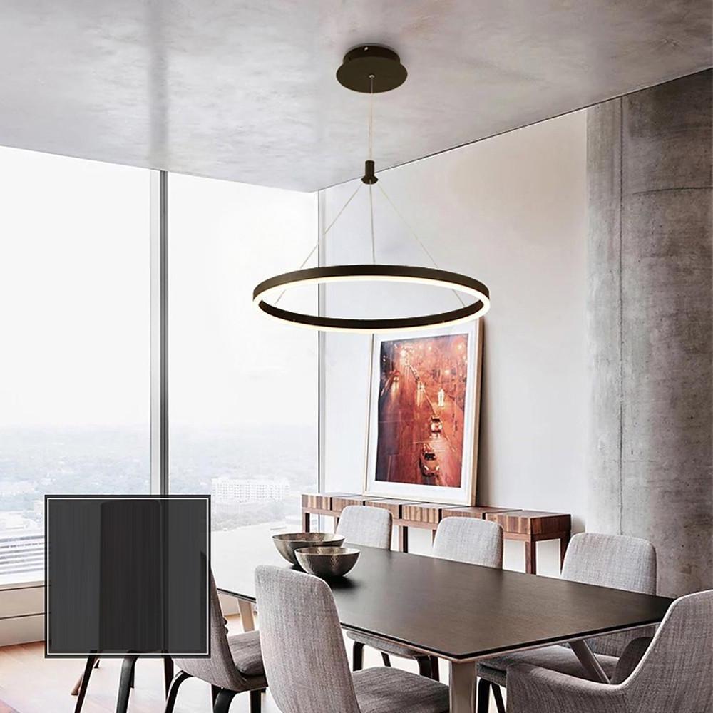 Ring Pendant Light, Matte Black Aluminum LED Chandelier for Dining Room, Dimmable