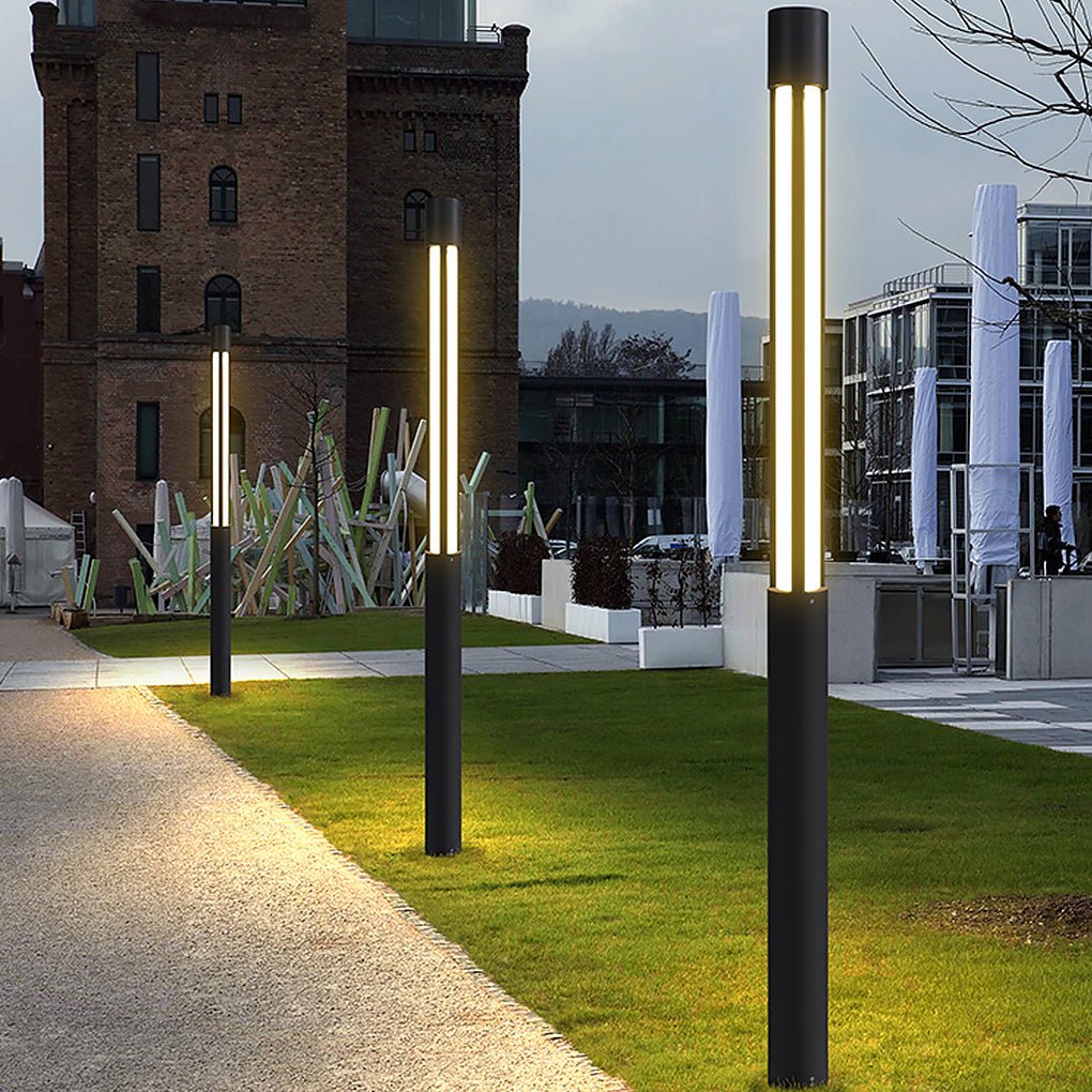Modern Bollard Path Light, Cylindrical Die-Cast Aluminum LED Landscape Light for Driveways and Gardens, Six Heights to 138 Inches