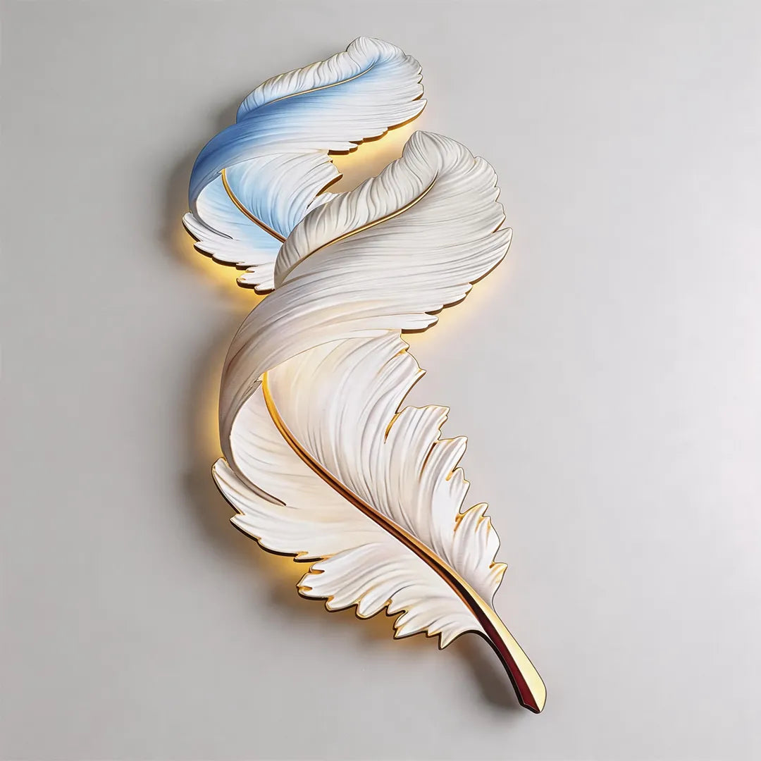 Backlit Feather Wall Art Light, Dimensional Painted LED Wall Lamp for Bedroom and Living Room, Remote Controlled Warm Glow