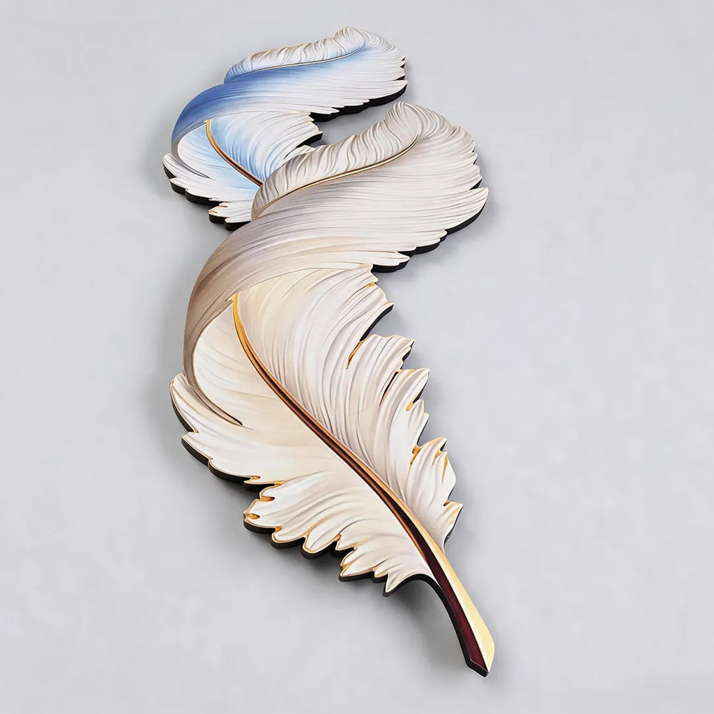 Backlit Feather Wall Art Light, Dimensional Painted LED Wall Lamp for Bedroom and Living Room, Remote Controlled Warm Glow