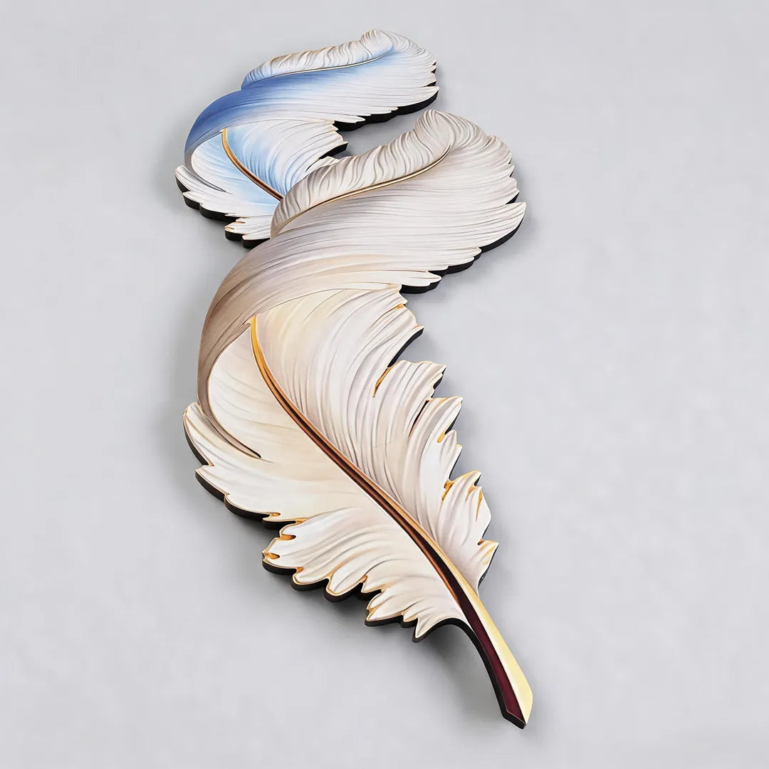 Backlit Feather Wall Art Light, Dimensional Painted LED Wall Lamp for Bedroom and Living Room, Remote Controlled Warm Glow