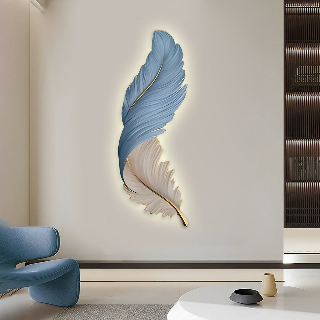 Backlit Feather Wall Art Lamp, LED Illuminated Wall Decor with Remote for Living Room and Bedroom, Modern Luxury Light Painting