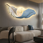 Feather wall lamp with clock in a contemporary lounge