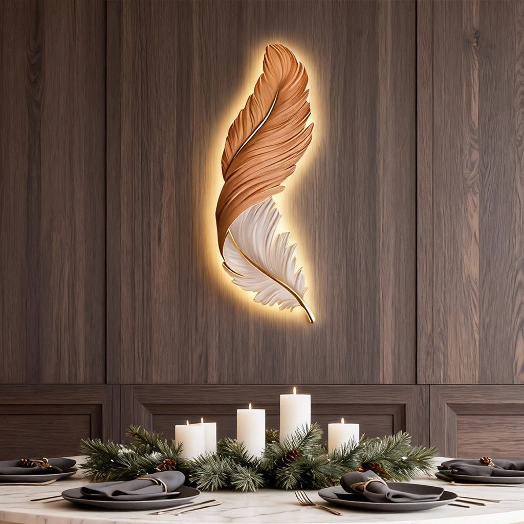 Backlit Feather Wall Art Lamp, LED Illuminated Wall Decor with Remote for Living Room and Bedroom, Modern Luxury Light Painting