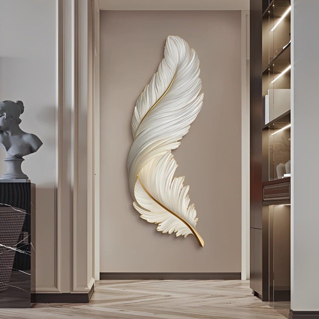 Backlit Feather Wall Art Lamp, LED Illuminated Wall Decor with Remote for Living Room and Bedroom, Modern Luxury Light Painting