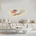 Feather wall lamp with clock in a minimalist living room