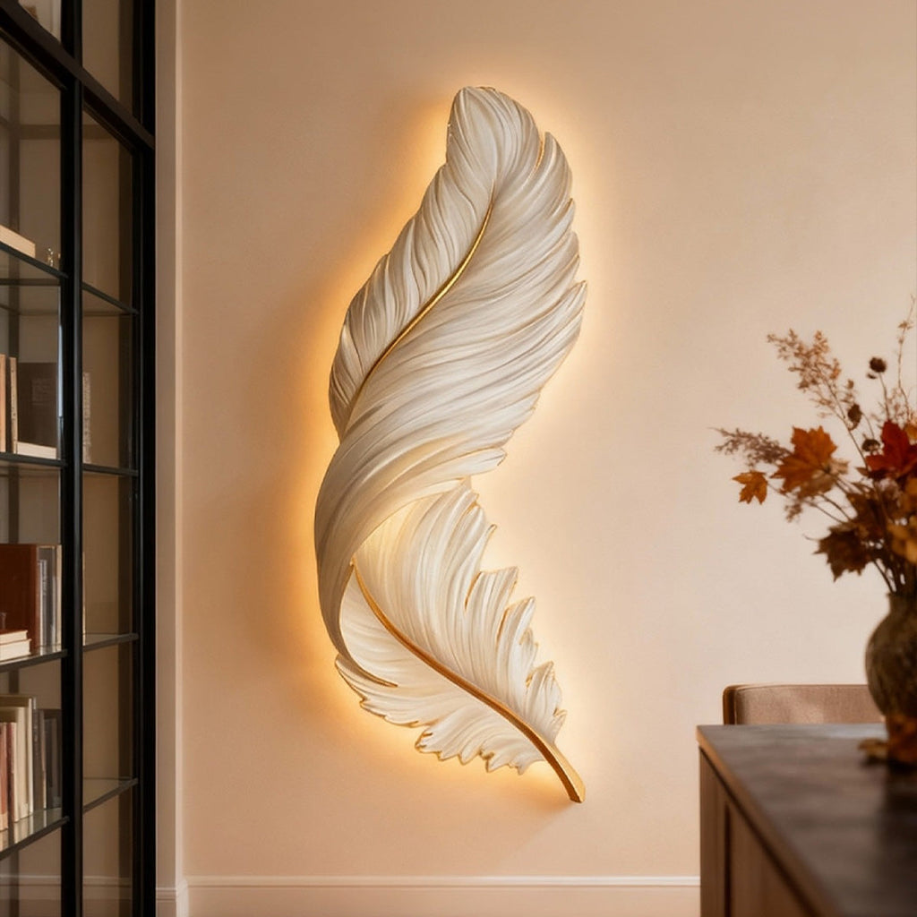 Backlit Feather Wall Art Lamp, LED Illuminated Wall Decor with Remote for Living Room and Bedroom, Modern Luxury Light Painting
