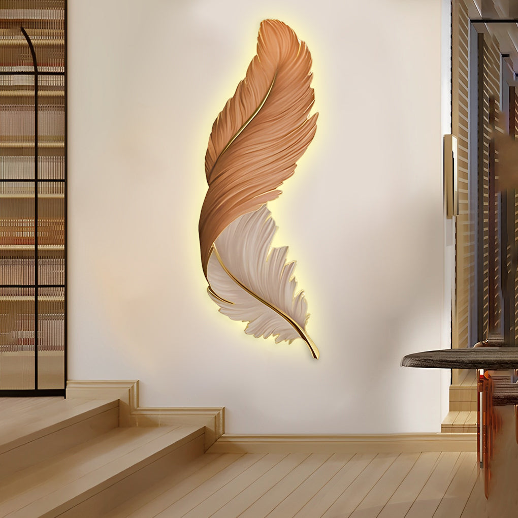 Backlit Feather Wall Art Lamp, LED Illuminated Wall Decor with Remote for Living Room and Bedroom, Modern Luxury Light Painting