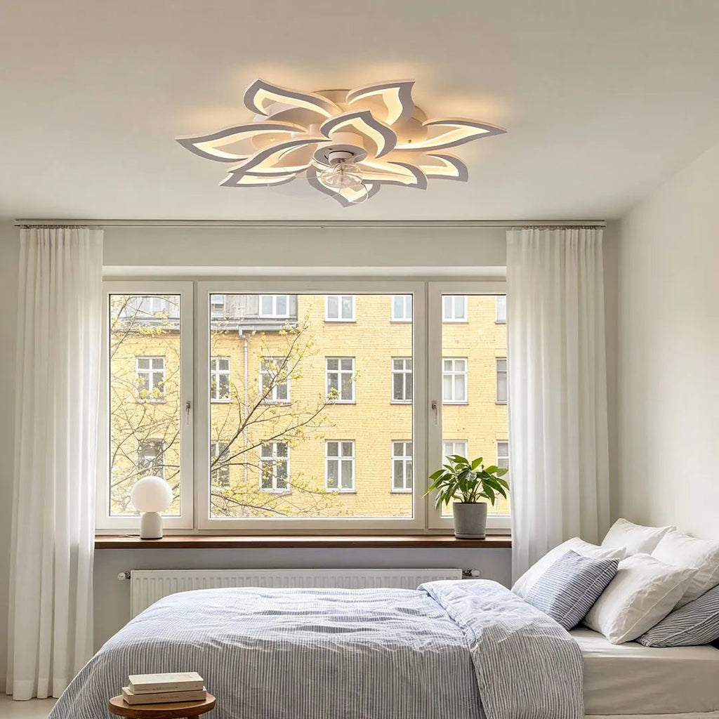 Floral styled decorative ceiling fan with light, product view