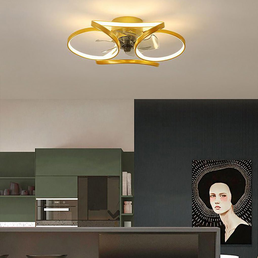 Flower Ceiling Fan with Light, Modern Recessed LED Fan with Remote for Bedrooms and Dining Rooms, Gold, White or Black