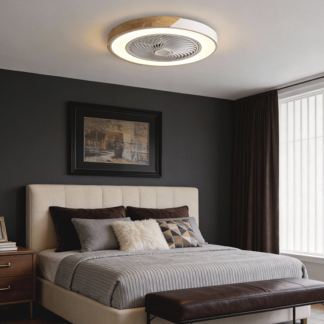 Flush Mount Ceiling Fan with Light, Bladeless LED Fan with Remote for Bedrooms and Low Ceilings, Round or Square in Four Colors