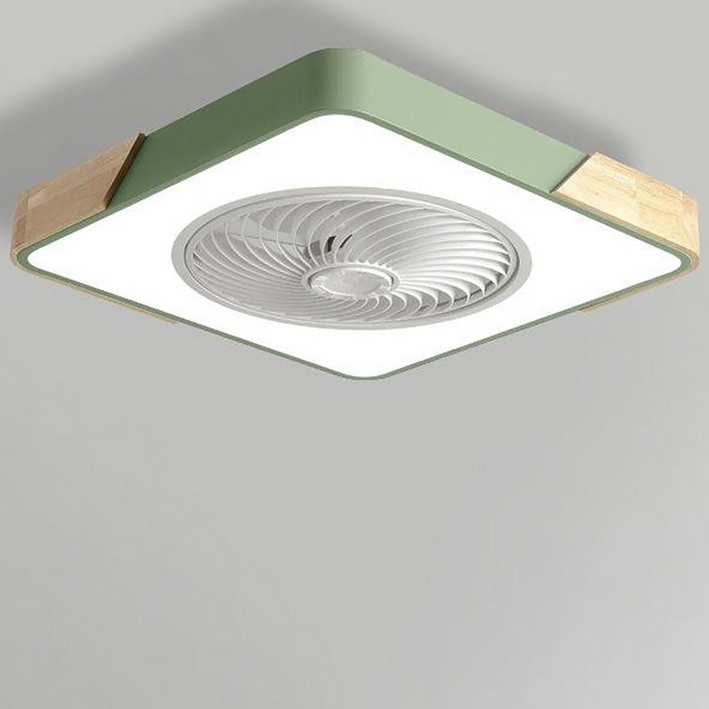 Flush Mount Ceiling Fan with Light, Bladeless LED Fan with Remote for Bedrooms and Low Ceilings, Round or Square in Four Colors