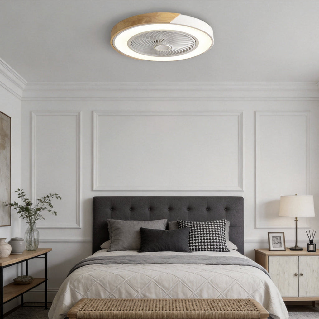 Flush Mount Ceiling Fan with Light, Bladeless LED Fan with Remote for Bedrooms and Low Ceilings, Round or Square in Four Colors